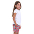 Girls summer pajama set White t-shirt + Red x Dark blue checkered shorts